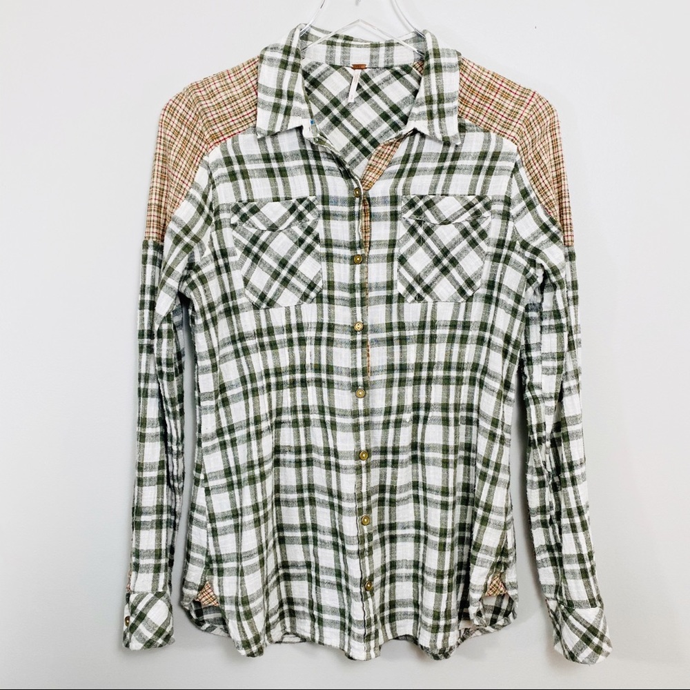 FREE PEOPLE | Plaid Shoulder Patch Flannel Shirt